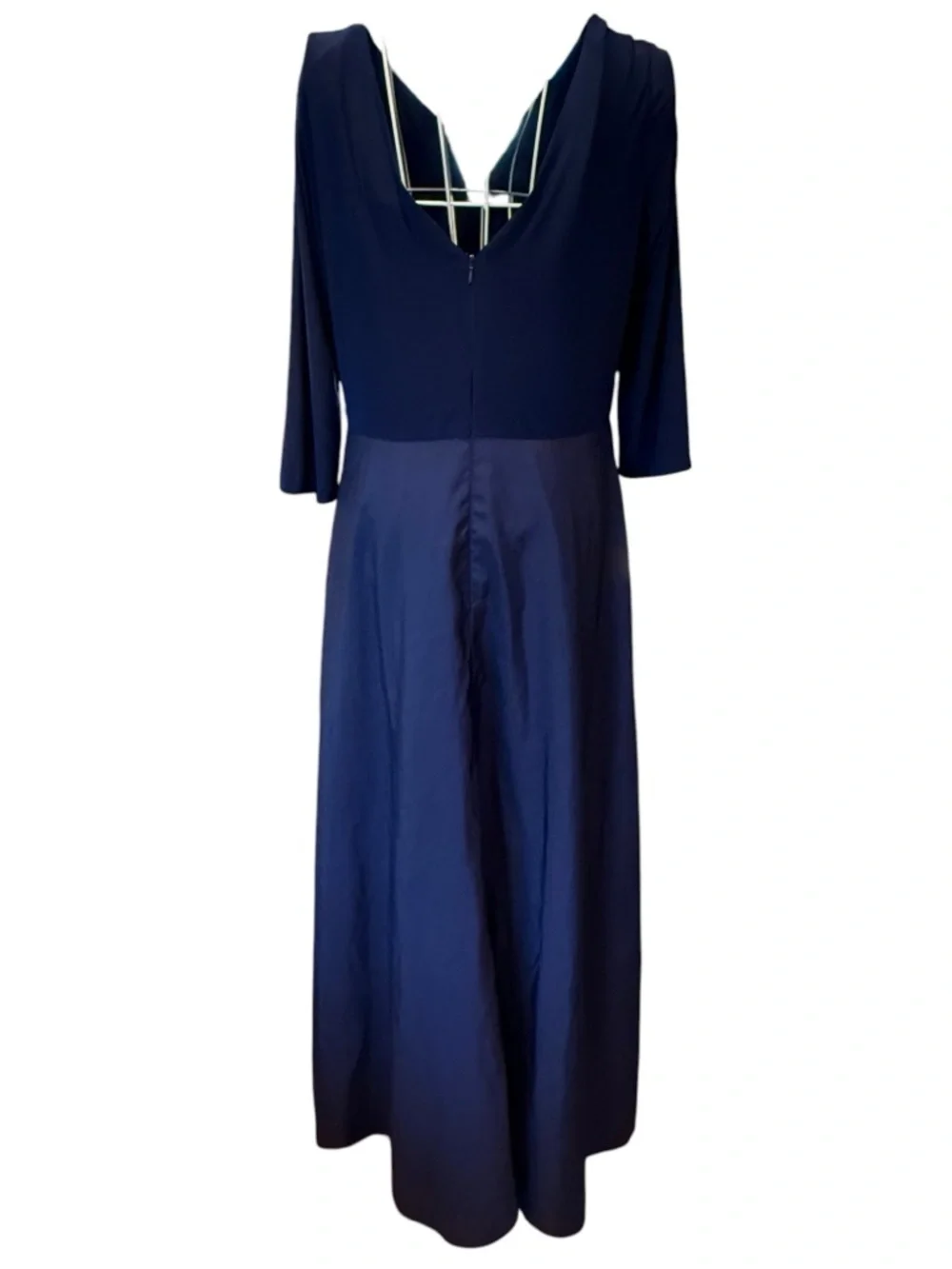 Alfred Sung Navy Wrap Maxi Dress Pockets Long Sleeve V-Neck 14 - Picture 3 of 6
